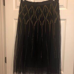NWT KOBI HALPERIN SUSANA BLACK W/GOLD ACCENTS LINED ELASTIC WAIST SKIRT ~ XL